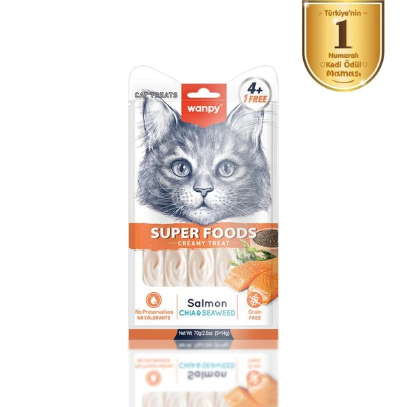 Wanpy Superfood Somonlu- Chia - Deniz Yosunlu Krema Kedi Ödülü 5×14 Gr ürün görseli 1