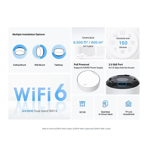 TP-Link Deco X50 POE 3P AX3000 Mesh Wi-Fi6 (Üçlü) Paket ürün görseli 1