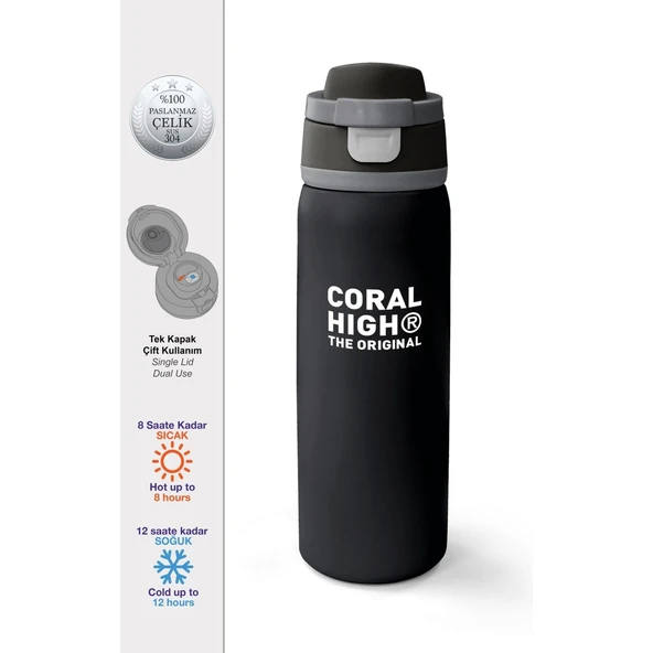 Coral High Siyah Pipetli ve Direkt Içim Çelik Termos 800 ml 38518 ürün görseli 1