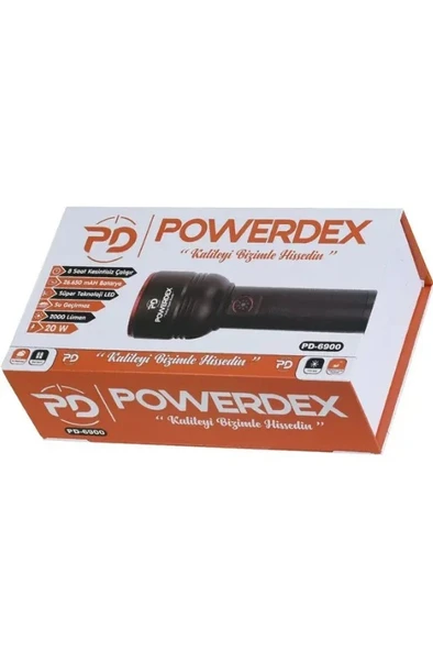 POWERDEX 20w Şarjlı Ledli Profesyonel El Feneri 2000Lm 26650 Pil 6000mAh 3.7v IP65 ürün görseli 1
