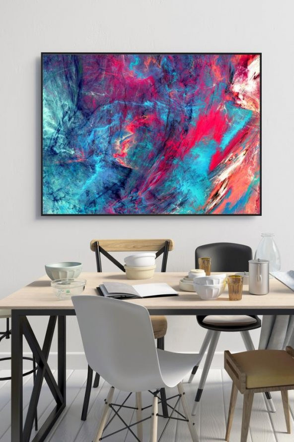 60 x 70 cm Kırmızı Mavi Alacalı Desenli Cam Tablo 4mm Temperli Camdır ürün görseli 1