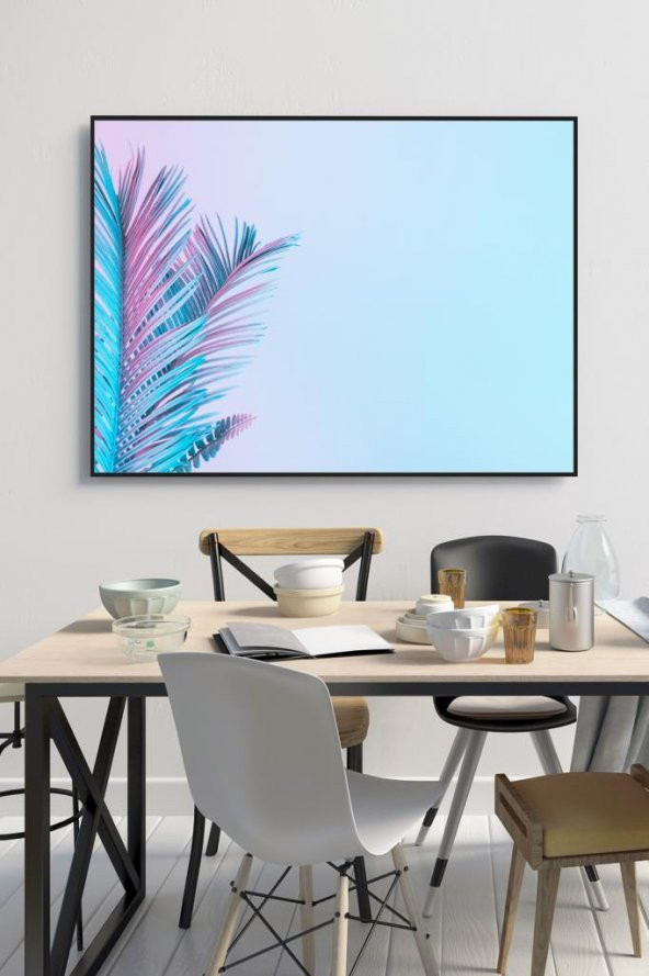 60 x 70 cm Mavi Palmiye Yaprağı Desenli Cam Tablo 4mm Temperli Camdır ürün görseli 1