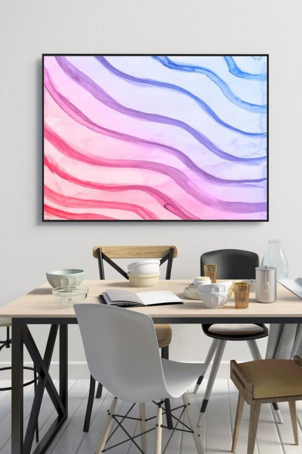 60 x 70 cm Mavi & Mor Dalga Desenli Cam Tablo 4mm Temperli Camdır ürün görseli 1