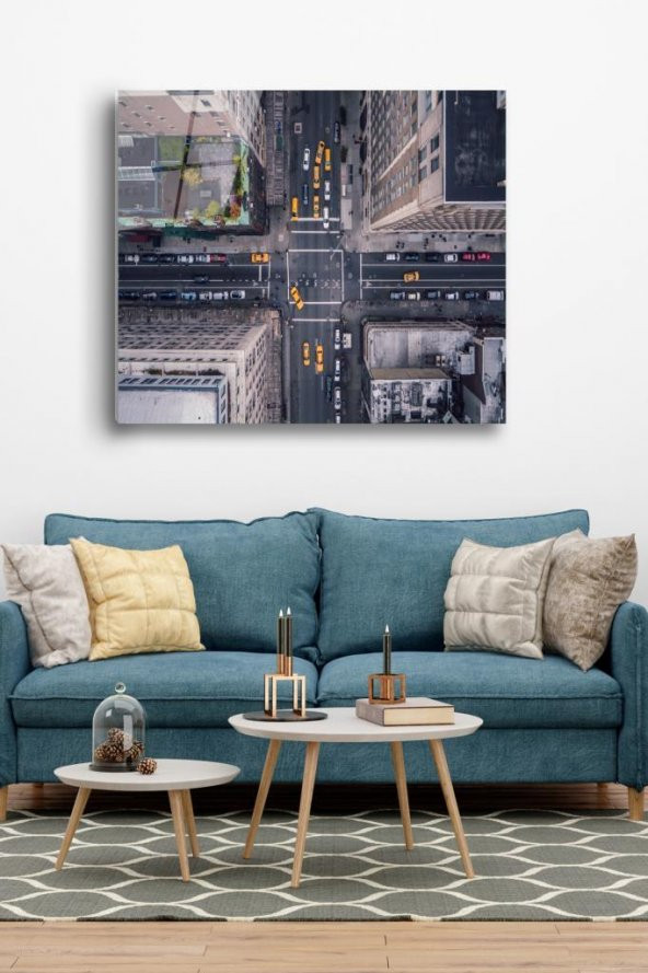 60 x 70 cm New York Desenli Cam Tablo 4mm Temperli Camdır ürün görseli 1