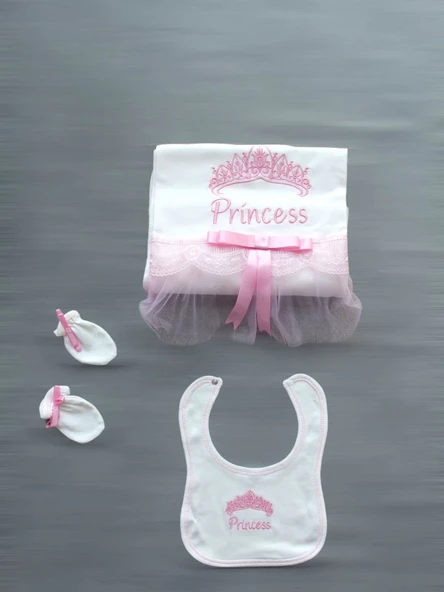 Taçlı Prensesim Nakışlı  10lu Zıbın Takımı Hastane Çıkışı Pembe - Resim 3
