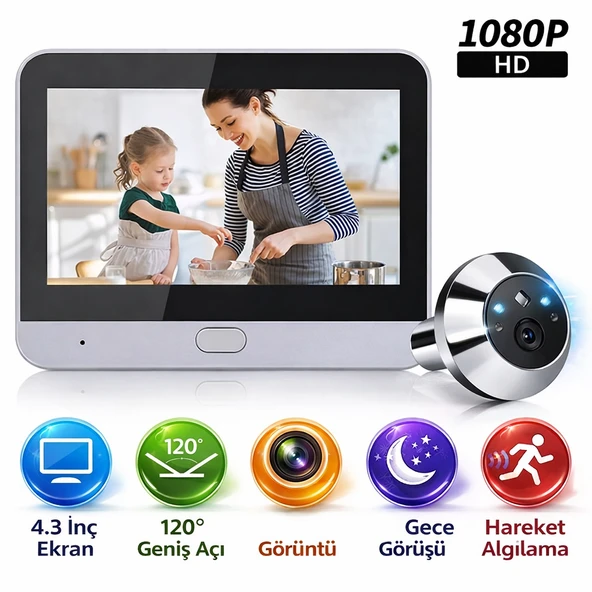 1080P HD Kapı Kamera Sistemi Hareket Algılama ve Gece Görüşlü Akıllı Kapı Zili Mobil Uygulama ile Anlık Görüntü ve Kontrol ürün görseli 1