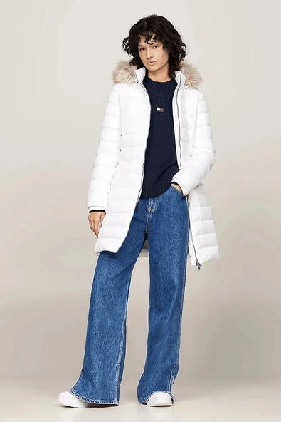 Tommy Hilfiger TJW ESSENTIAL HOODED DOWN COAT Kadın Beyaz Mont DW0DW18864YBR ürün görseli 1