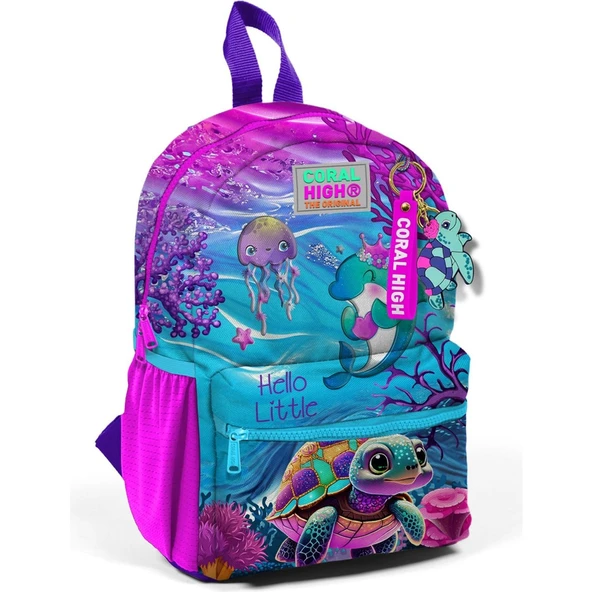 Coral High Minik Yuva Sırt Çantası Pembe Mor Kaplumbağa Desenli Iki Bölmeli 23556 ürün görseli 1