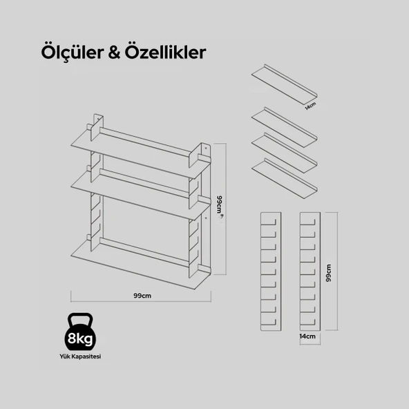Pratik Modül Metal Duvar Rafı - Resim 4