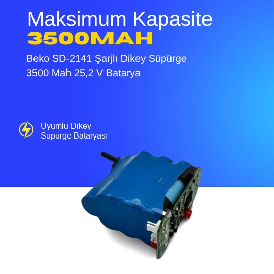 Beko SD-2141 Şarjlı Dikey Süpürge 3500 Mah 25,2 V Batarya – Orjinal Uyumlu Uzun Ömürlü, Yüksek Performans Pil ürün görseli 1