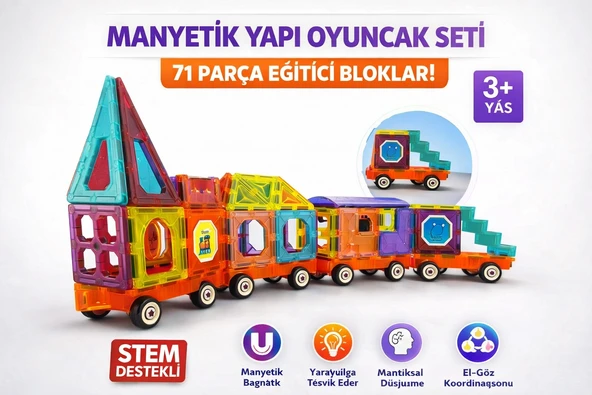 71 Parça Manyetik Yapı Oyuncak Seti Magnetik Tren Blok İnşa Oyunu ürün görseli 1