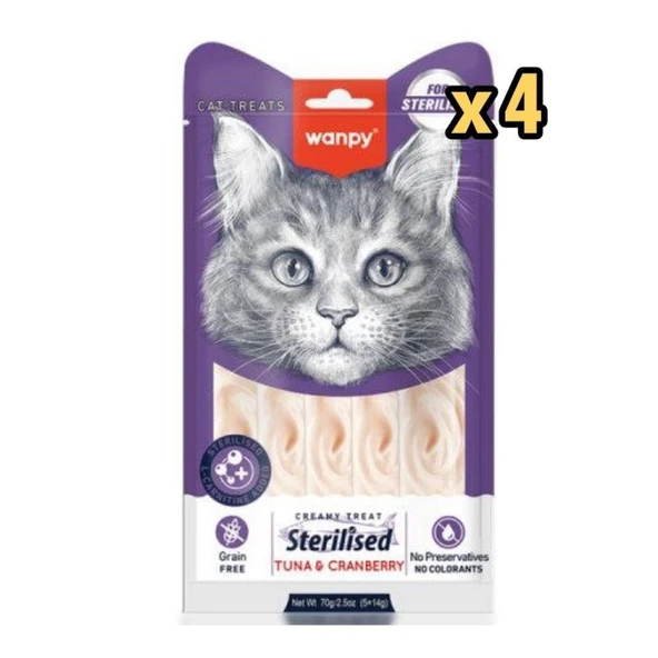 Wanpy Ton Balıklı -Kızılcıklı  Kısırlaştırılmış Kedi Krema Ödülü 5×14 Gr x 4 Adet ürün görseli 1