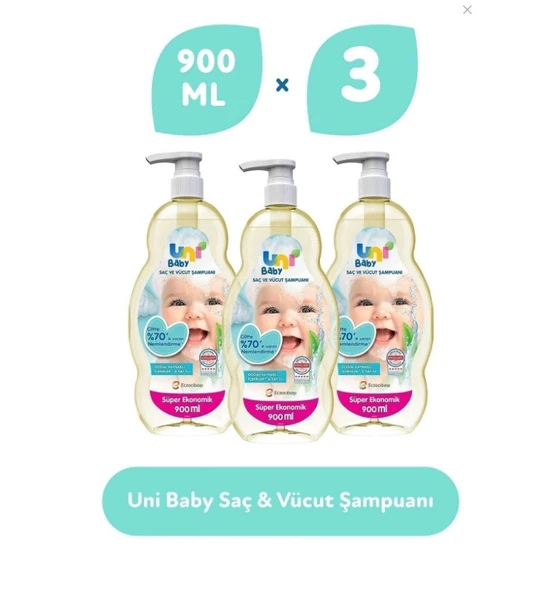 Uni Baby Saç Ve Vücut Şampuan 9000 Ml x 3 Adet ürün görseli 1