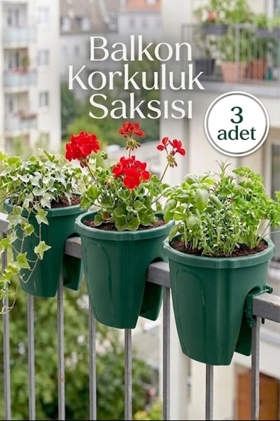 Dekoratif Balkon Korkuluk Saksısı Oval 3 Adet ürün görseli 1