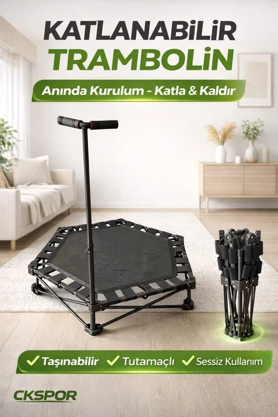 Katlanabilir Taşınabilir Tutunmalı Trambolin Evde Kardiyo Fitness Egzersiz Aleti ürün görseli 1
