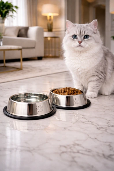 Devrilmez Kaydırmaz Taban Paslanmaz Çelik Kedi Köpek Mama ve Su Kabı 16 cm 250 ml 1 ADET ürün görseli 1