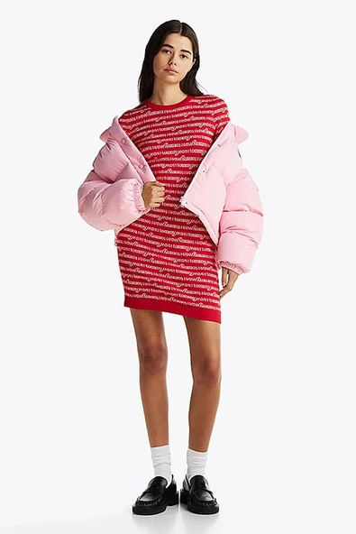 Tommy Hilfiger TJW SCRIPT AOP SWEATER DRESS Kadın kırmızı Elbise DW0DW194780KS ürün görseli 1