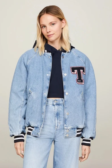 Tommy Hilfiger LETTERMAN DENIM JACKET CH7011 Kadın Denim Ceket DW0DW182021AB ürün görseli 1
