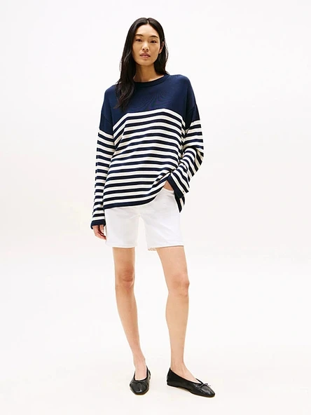 Tommy Hilfiger DNM STRAIGHT SHORT RW WHITE Kadın  Şort WW0WW45924YCF ürün görseli 1