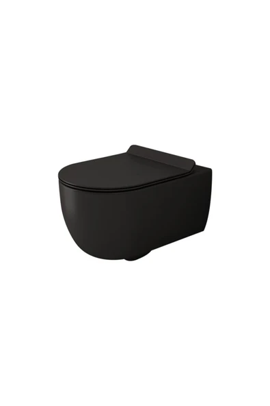 Bocchi 1417-005-0128 V-Tondo Rimless Kısa Asma Klozet Parlak Siyah  Kapak Dahil ürün görseli 1