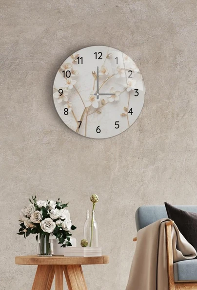 Çap 37cm - Yapay Güller - Dekoratif Cam Duvar Saati ürün görseli 1