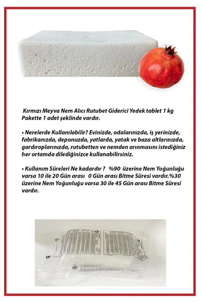 1 Kilogram Dikdörtgen, Kırmızı Meyve Kokulu - Nem Alıcı Aparat + Tablet ürün görseli 1