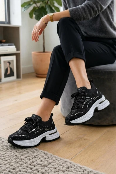 Guja 26Y303 Kadın Taşlı Tekstil Streç Kalın Taban Spor Ayakkabı ürün görseli 1