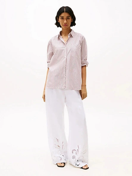 Tommy Hilfiger BRODERIE ANGLAISE LINEN PANTS Kadın  Pantolon WW0WW44782YCF ürün görseli 1