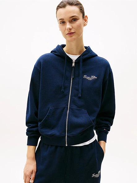Tommy Hilfiger REG SCRIPT ZIP HOODIE Kadın  Eşofman Üstü WW0WW44632C1G ürün görseli 1