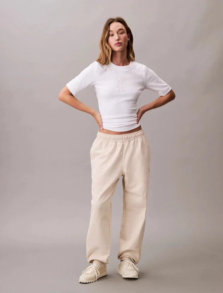 Calvin Klein MONOLOGO FRENCH TERRY JOGGER Kadın Bej Eşofman Altı LV047B235G-ACG ürün görseli 1