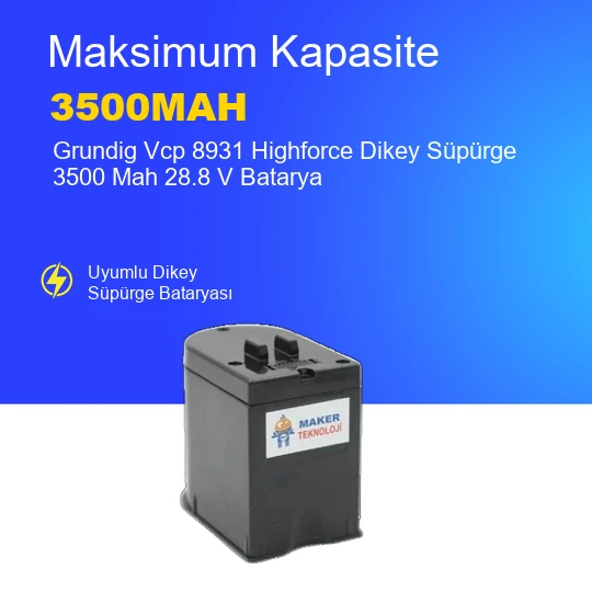 Grundig Vcp 8931 Highforce Dikey Süpürge 3500 Mah 28.8 V Batarya – Orjinal Uyumlu Uzun Ömürlü Pil ürün görseli 1
