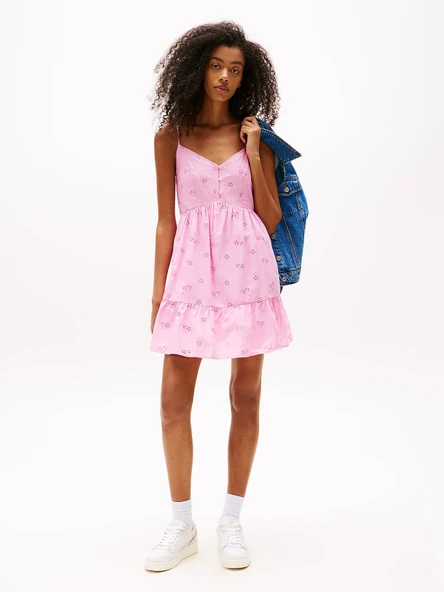 Tommy Hilfiger TJW BRODERIE ANGLAISE DRESS Kadın Pembe Elbise DW0DW21165U06 ürün görseli 1