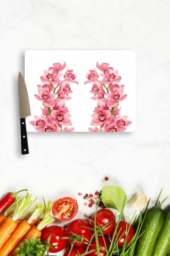 20x30 cm Pembe Orkide Desenli Cam Kesim Tablası ürün görseli 1