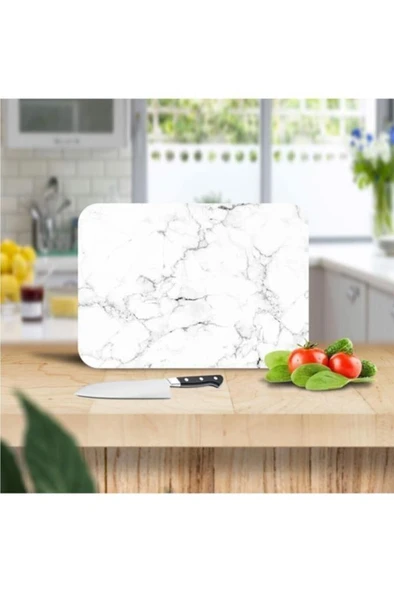 20x30cm - Siyah Beyaz Mermer Desenli - Cam Kesme Tahtası ürün görseli 1