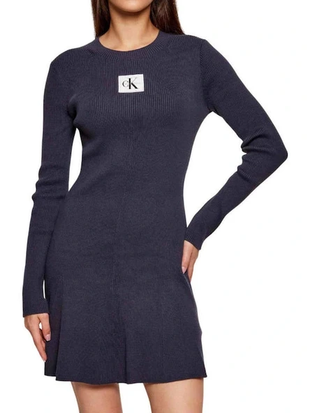 Calvin Klein Kadın Uzun Kollu Kloş Mini Lacivert Elbise LV047D307G-VEK ürün görseli 1