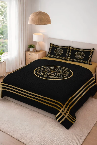 Parlak Kadife Kumaş Kapitoneli Çift Kişilik Yatak Örtüsü Seti (3 Parça) CKY0089 RENKLİ 240 X 260 ürün görseli 1