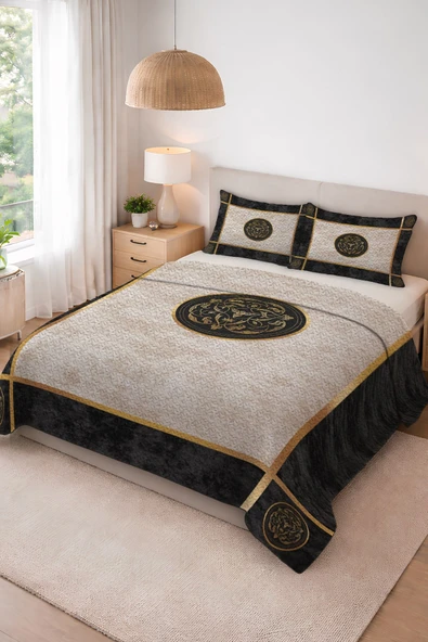 Parlak Kadife Kumaş Kapitoneli Çift Kişilik Yatak Örtüsü Seti (3 Parça) CKY0088 RENKLİ 240 X 260 ürün görseli 1
