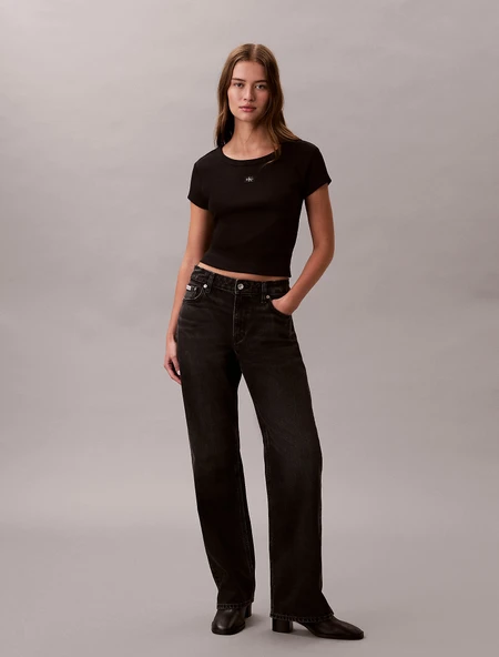 Calvin Klein Kadın Etiketli Fitilli Kısa Siyah Crop LV047C200G-UB1 ürün görseli 1