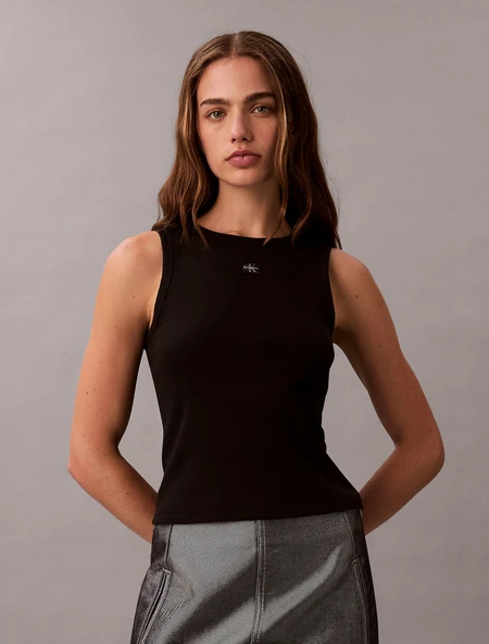 Calvin Klein Kadın Etiketli Pamuklu Fitilli Siyah AtletLV047C201G-UB1 ürün görseli 1