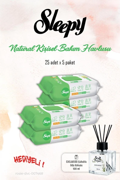 Sleepy 5 Paket, Natural 25'li Kişisel Bakım Havlusu ve ROSIE Koku ürün görseli 1