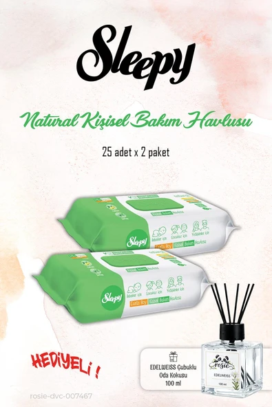 Sleepy Natural 25'li Kişisel Bakım Havlusu 2 Paket ve ROSIE Koku ürün görseli 1