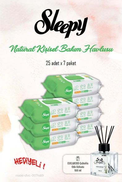 Sleepy 7 Paket, Kişisel Bakım Havlusu Natural 25'li ve ROSIE Koku ürün görseli 1