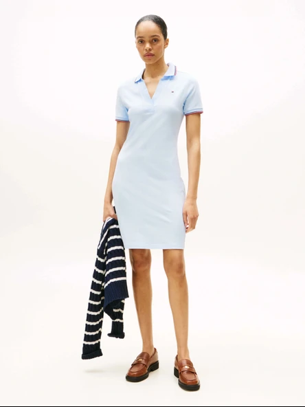 Tommy Hilfiger Kadın 1985 İkonik Şerit Detaylı Dar Kesim Polo Mavi Elbise WW0WW45740C3Q ürün görseli 1