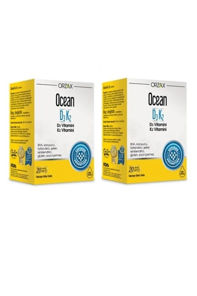 Ocean Kemiklerin ve Dişlerin Korunmasına Yardımcı D3 ve K2 Vitamin Damla 20 ml 2 Adet ürün görseli 1