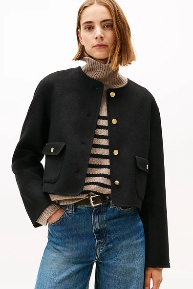 Tommy Hilfiger Çift Taraflı Yün Karışımlı Normal Kesim Kadın Siyah  Ceket WW0WW47446BDS ürün görseli 1