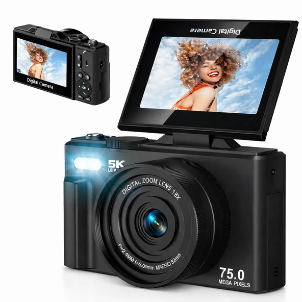 5K Ultra HD ile Üst Düzey Fotoğraf Deneyimi 75MP Döner Ekran 18X Dijital ZOOM Kamera ürün görseli 1