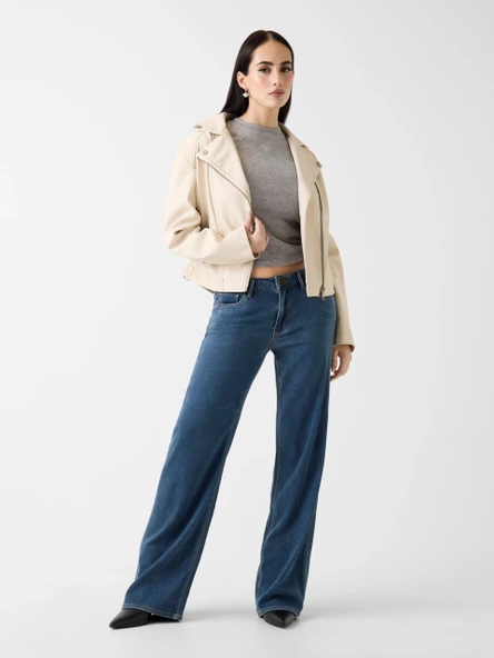 Guess Nada Vintage Biker Kadın Bej Ceket W6RL09WH1X0-G1FG ürün görseli 1