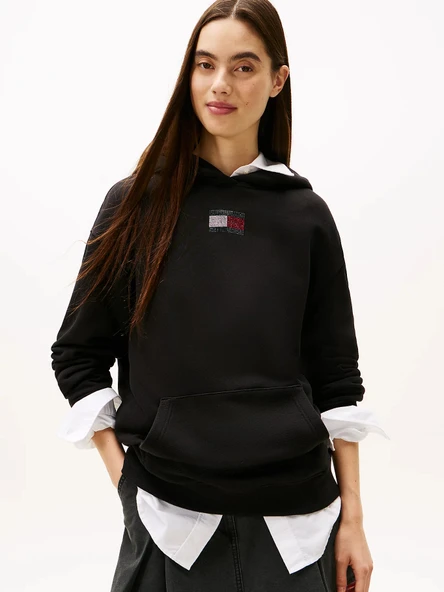 Tommy Hilfiger TJW Rahat Kesim Parti Bayraklı Kadın Siyah Sweatshirt DW0DW21605BDS ürün görseli 1