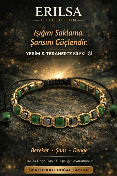 Sertifikalı Doğal Taş Yeşim Terahertz Bileklik - Küp Kesim Fasetli Bereket Şans Bilekliği Unisex ürün görseli 1