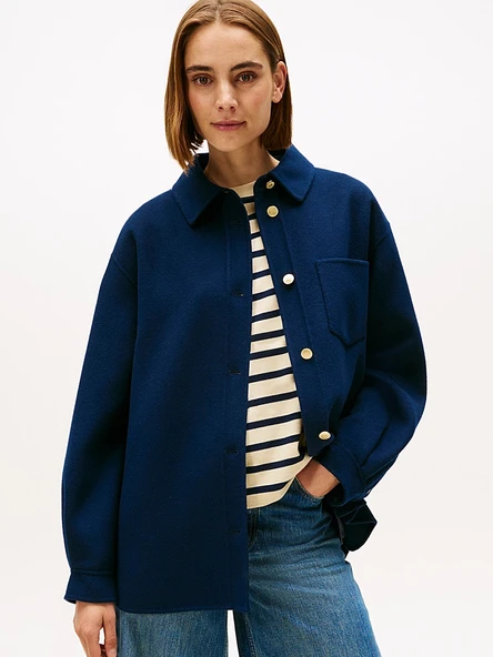 Tommy Hilfiger Çift Taraflı Yün Karışımlı Normal Kesim Kadın Lacivert Ceket WW0WW46558C1G ürün görseli 1